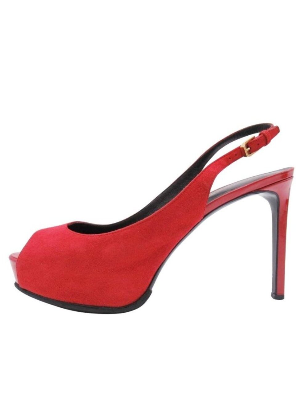 Saint Laurent Open Toe Suede Leather Pumps Back Strap Shoes Red